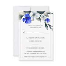 Elegante RSVP Floral Azul Real e Branco