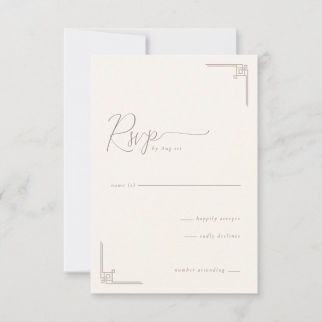 Elegante RSVP Geométrico Bege (Frente)