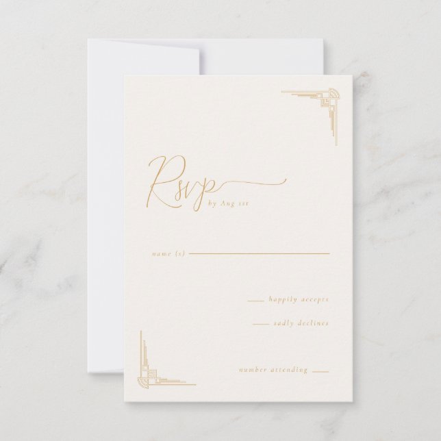 Elegante RSVP Geométrico Bege (Frente)