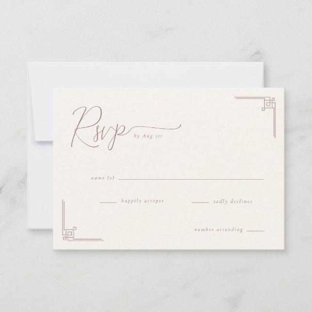 Elegante RSVP Geométrico Bege (Frente)