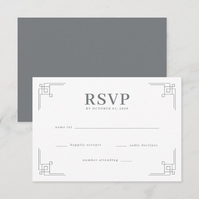 Elegante RSVP Geométrico Preto (Frente/Verso)