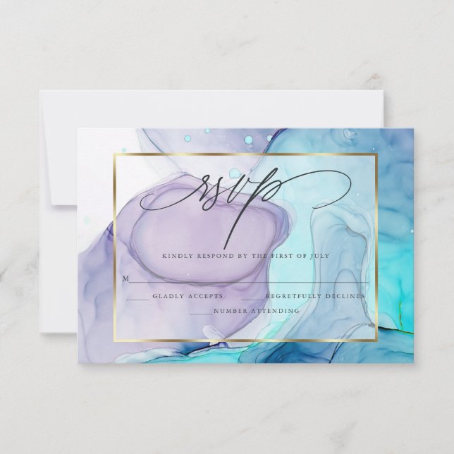 Elegante RSVP Marbled Ink Vibrant Aqua Violet (Frente)