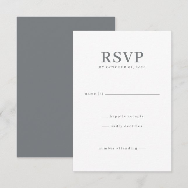 Elegante RSVP Minimalista Cinza (Frente/Verso)