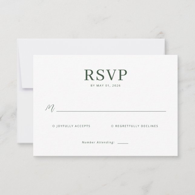 Elegante RSVP Minimalista Verde (Frente)