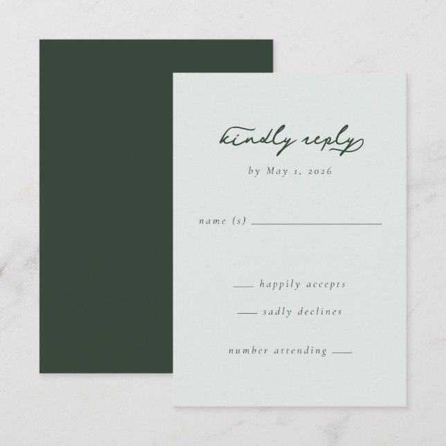 Elegante RSVP Minimalista Verde (Frente/Verso)