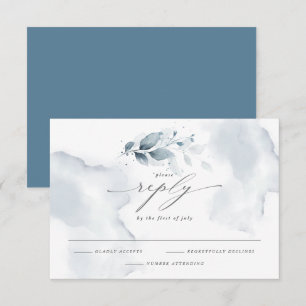Elegante RSVP Watercolor Foliage Dusty Blue