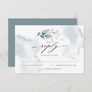 Elegante RSVP Watercolor Foliage Dusty Teal