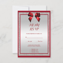 Elegante Ruby Red & Silver Glitter Menu Casamento