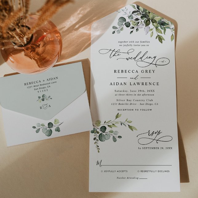 Elegante Russo Eucalyptus Deixa Casamento Verde (Criador carregado)