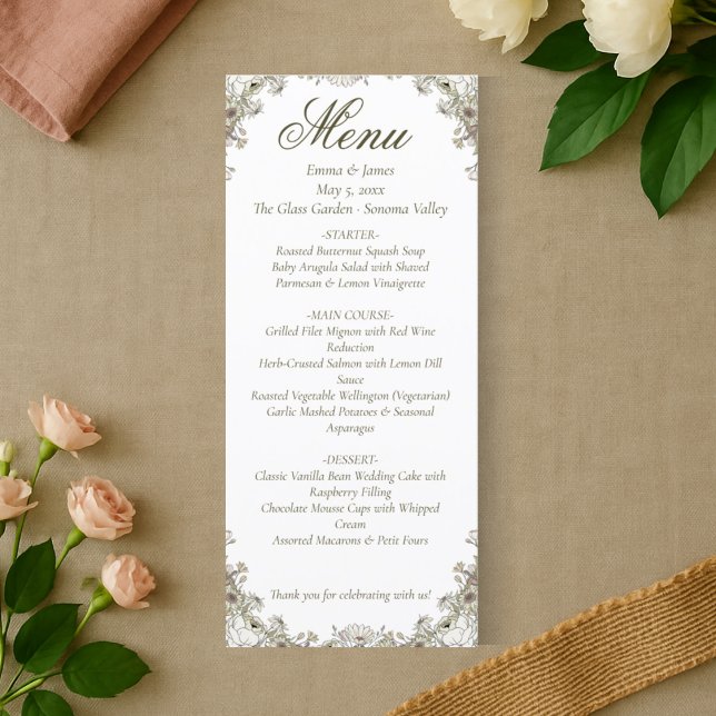 Elegante Rustic Floral Wedding Menu (Criador carregado)