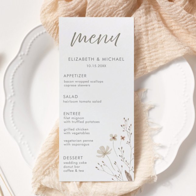 Elegante Rustic Wildflower Wedding Menu (Criador carregado)