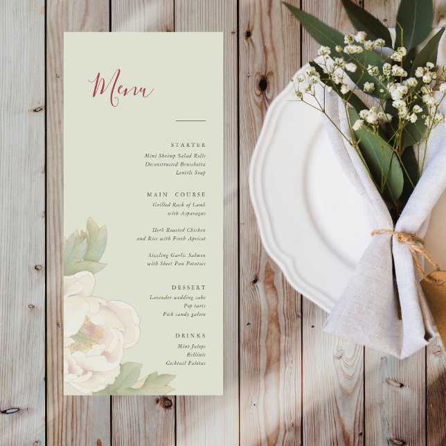 Elegante Sage Green e Blush Floral Weding Menu (Criador carregado)