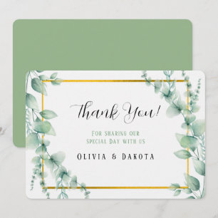 Elegante Sage Greenere Dourado Obrigado Cartões