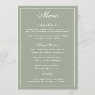 Elegante Sage White Script Wedding Menu