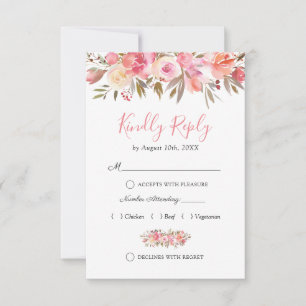 Elegante Salmon Pink Floral Weding RSVP