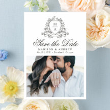 Elegante Salva a Data com Crista Floral Preta Mono