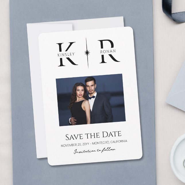 Elegante Save the Date de Casamento com Monograma  (Criador carregado)