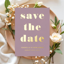 Elegante Save the Date de Casamento Roxo Dourado