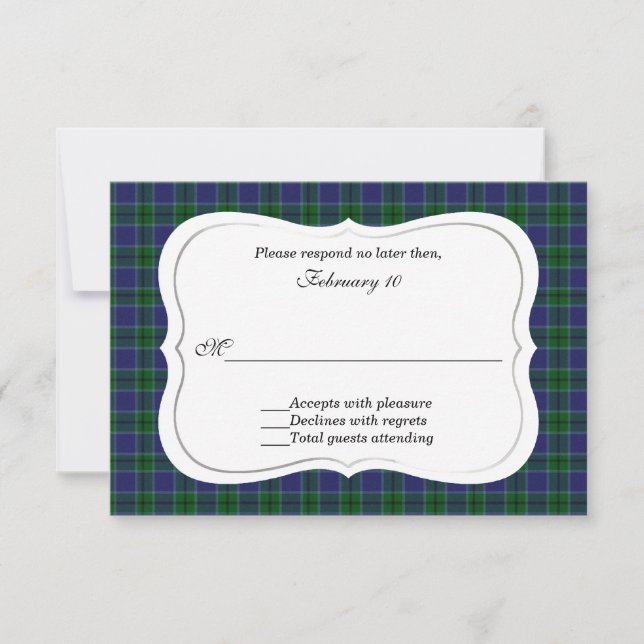 Elegante Scott Clan Tartan Wedding RSVP (Frente)