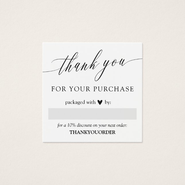 Elegante Script Black Heart Obrigado Por Ordem (Frente)