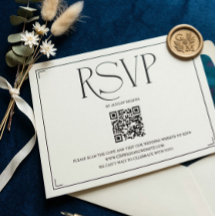 Elegante Script Código QR RSVP Preto Branco Casame