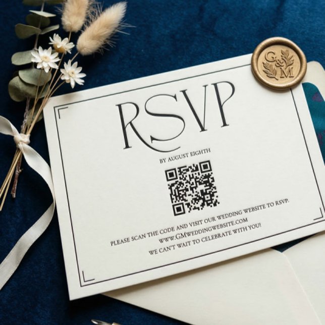 Elegante Script Código QR RSVP Preto Branco Casame (Criador carregado)