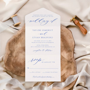 Elegante Script de Caligrafia Azul Real para Casam