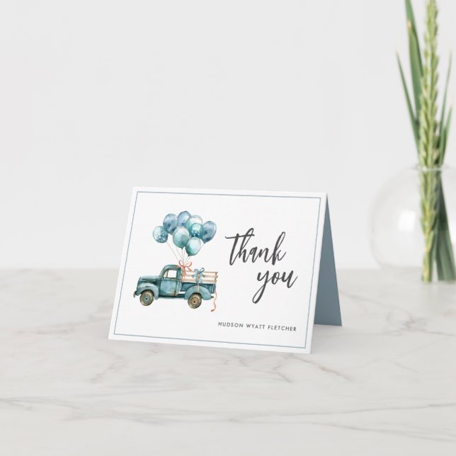 Elegante Script Dusty Blue Baby Boy Cartões de agr (Frente)