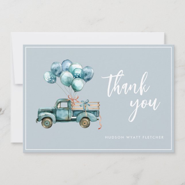 Elegante Script Dusty Blue Baby Boy Cartões de agr (Frente)