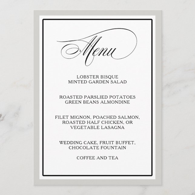 Elegante Script Flourish Menu Casamento (Frente)