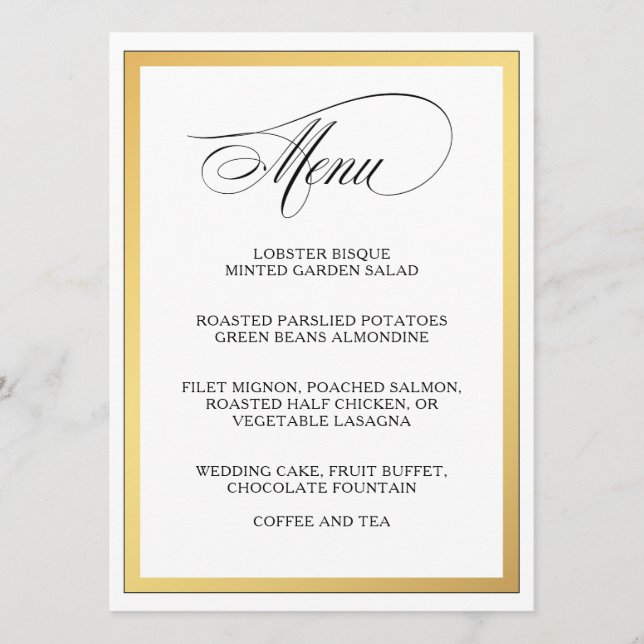 Elegante Script Flourish Menu Casamento (Frente)