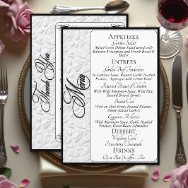 Elegante Script Preto em Menu Branco & Obrigado
