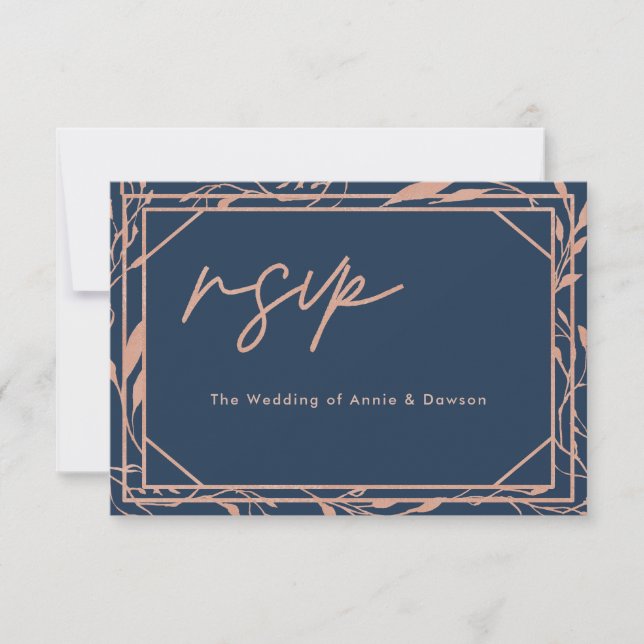 Elegante Script Rosa Ouro Casamento RSVP (Frente)
