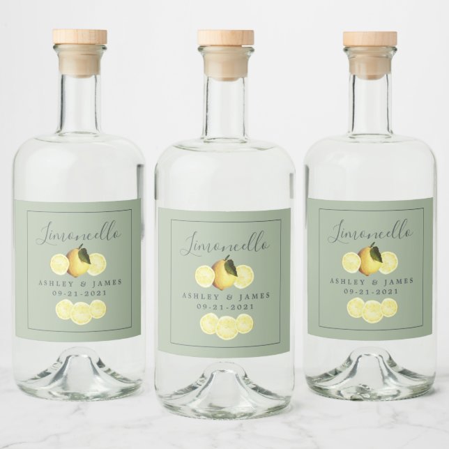 Elegante Script Watercolor Lemon Wedding Limoncell (Garrafas)