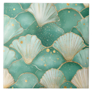 Elegante Seashell e Dourado Azulejo de cerâmica co