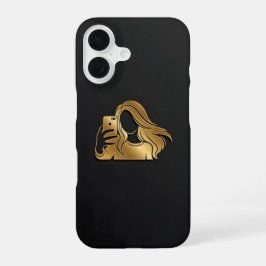 Elegante Silhueta Dourada Metálica de Garota Selfi