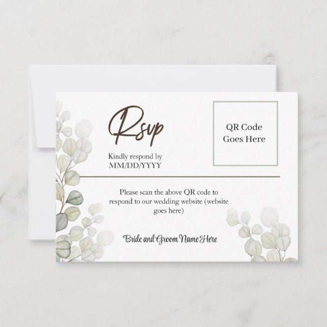 Elegante Simples Aguarela Eucalipto RSVP  (Frente)