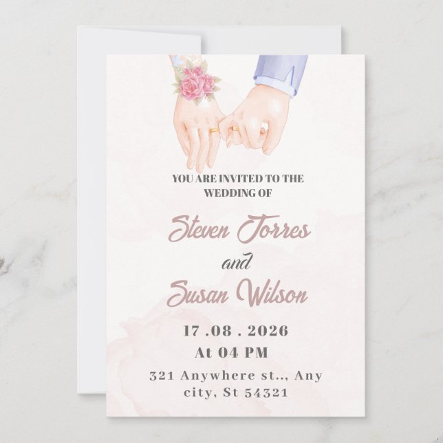 Elegante, simples convite de casamento com aquarel (Frente)