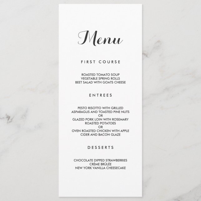 Elegante Simples | Menu Casamento Moderno (Frente)