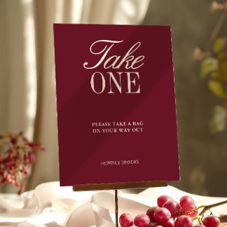 Elegante Sinal de Favor de Casamento Borgonha Take