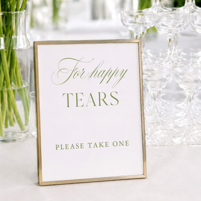 Elegante Sinal de Lágrimas Felizes em Verde Sage e (Elegant Sage Green & White For Happy Tears Sign)