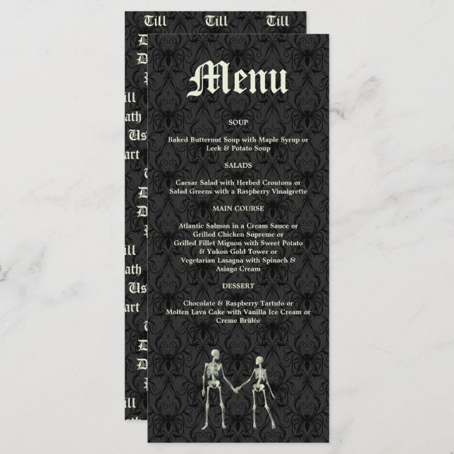 Elegante Skeletons Wedding Menu (Frente/Verso)