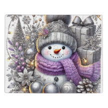 Elegante Snowman com Decor de inverno - Prata e Pu