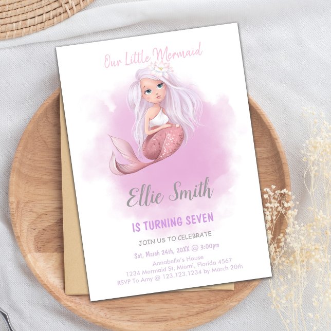 Elegante sob o mar Convites de festas para meninas (Copper Tail Mermaid Birthday Invitations)