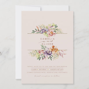 Elegante Summer Floral Convite de casamento QR Cod