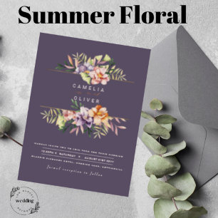 Elegante Summer Floral Convite de casamento QR Cod