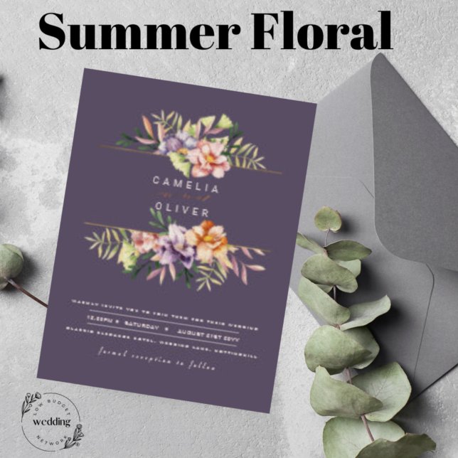 Elegante Summer Floral Convite de casamento QR Cod (Criador carregado)