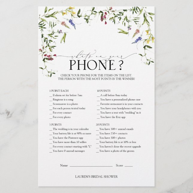 Elegante Summer Wildflower Game (Frente)