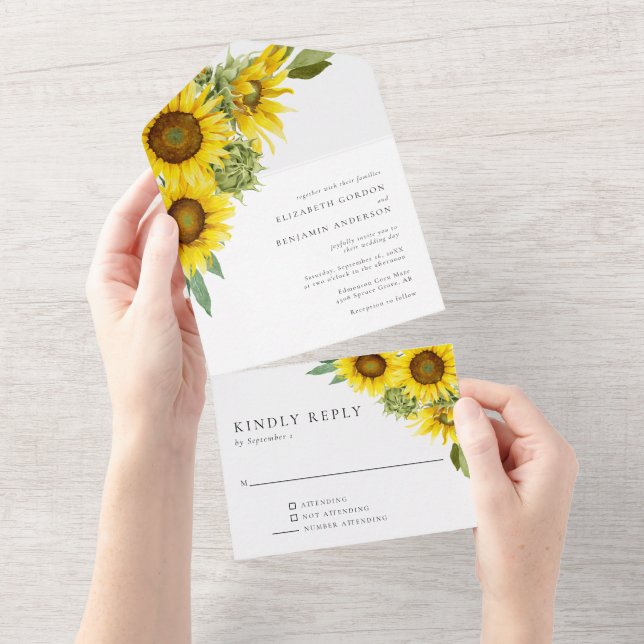 Elegante Sunflower Wedding Watercolor RSVP (Aba destacável)