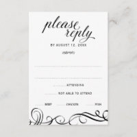Elegante Swirls Wedding RSVP c/ Meal Choice (Preto